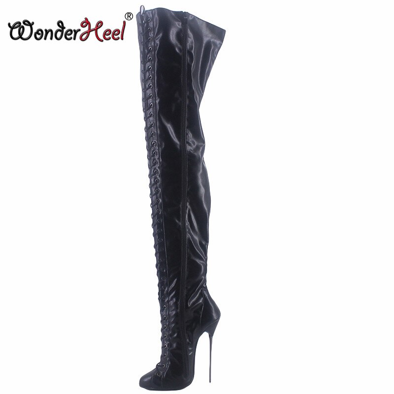 Wonderheel New 16cm Ultra Thin Metal heel Extreme high heel Matte Leather sexy Wonder Girls Nightclub Lace Up Over Knee Boots