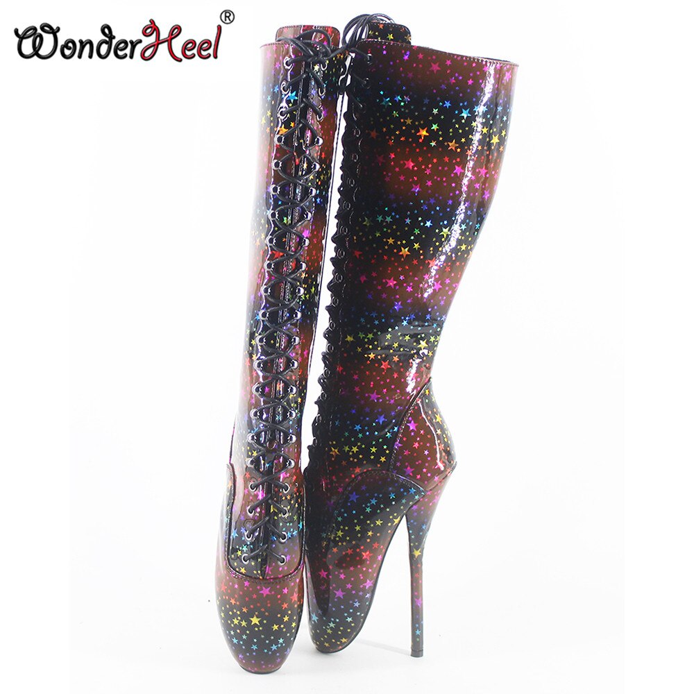 Wonderheel 18cm stiletto heel ultra high heel special sparkle leather women knee high ballet boots sexy fetish boots big size