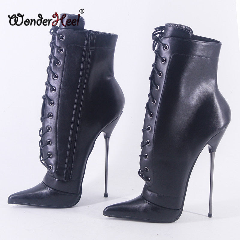 Wonderheel 2021 New 16cm Ultra Thin heel Sexy Fetish high heel Matte Leather Long Pointed Toe Super Girl Nightclub Ankle Boots