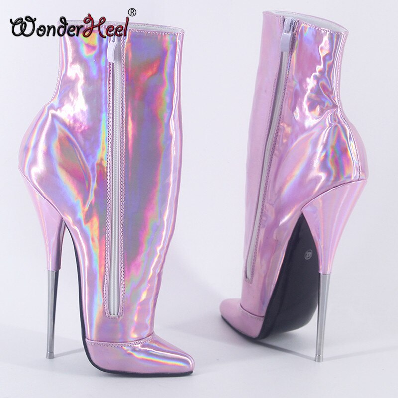 Wonderheel 2020 New Style 7" Stiletto Heel Laser Crystal Sexy Fetish Pointed Toe Ankle Ballet Boots Nightclub Women Ballet Shoes