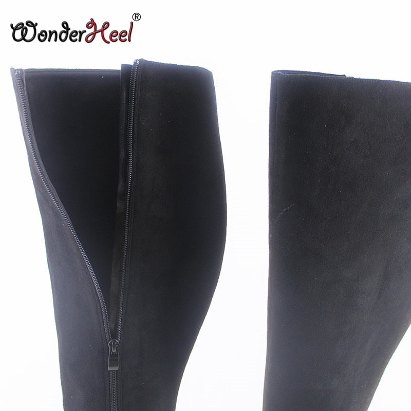 Wonderheel New 16cm Ultra Thin Metal heel Platform Fetish high heel Suede Leather Sexy Wonder Girls Nightclub Knee High Boots