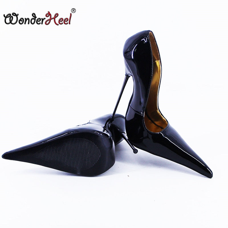 Wonderheel high heel 14/16cm thin metal heel Patent leather ultra extreme pointed toe Sexy Girls Nightclub High heel Pumps