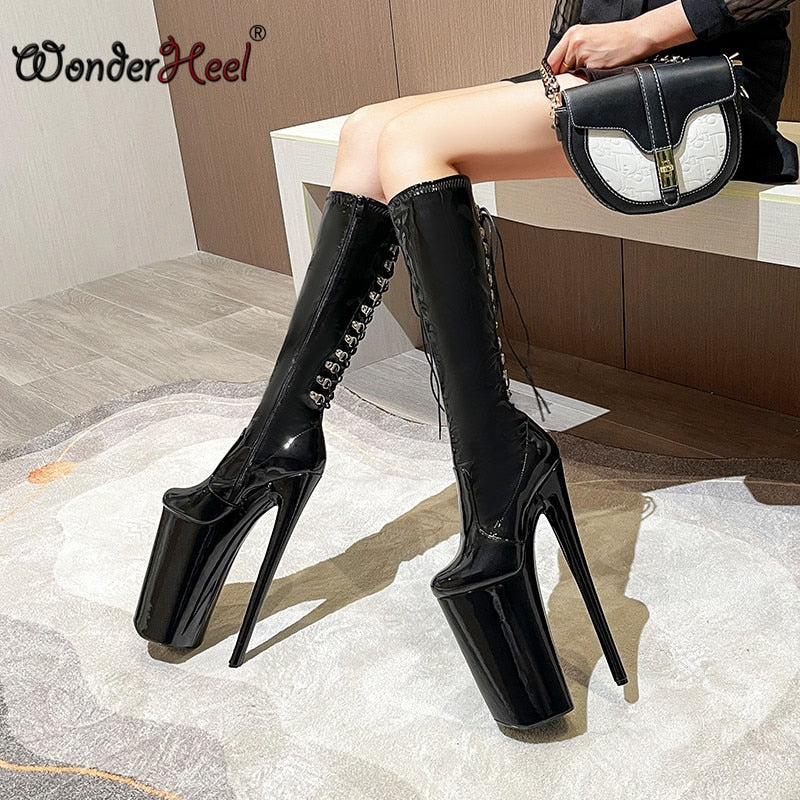 Wonderheel Extremely High Heel 10" Stiletto Heel with 16cm Platform Sexy Fetish Cosplay Super Girls Nightclub Knee High Boots