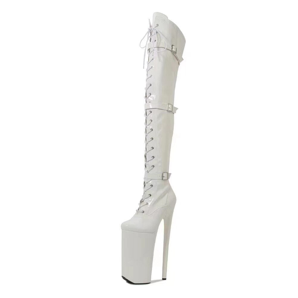 Wonderheel Extreme High Heel 26cm Stiletto Heel With Platform Patent Buckles Lace Up Over The Knee Sexy Fetish Thigh High Boots