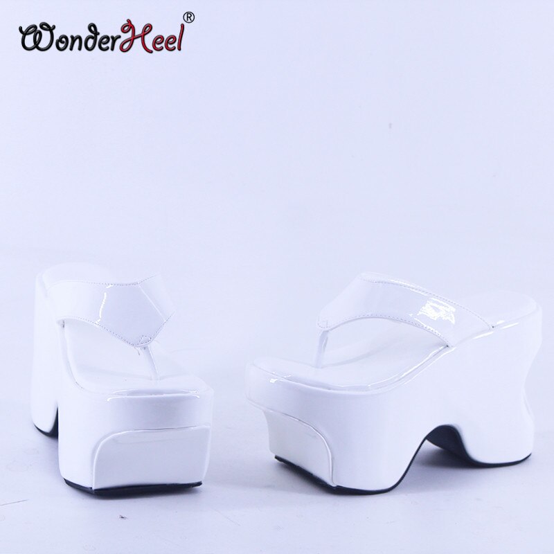 Wonderheel Summer 12cm Height Increasing Heels Platform Japanese Modern Women Sandals Mirror Leather Slip On Dropshipping