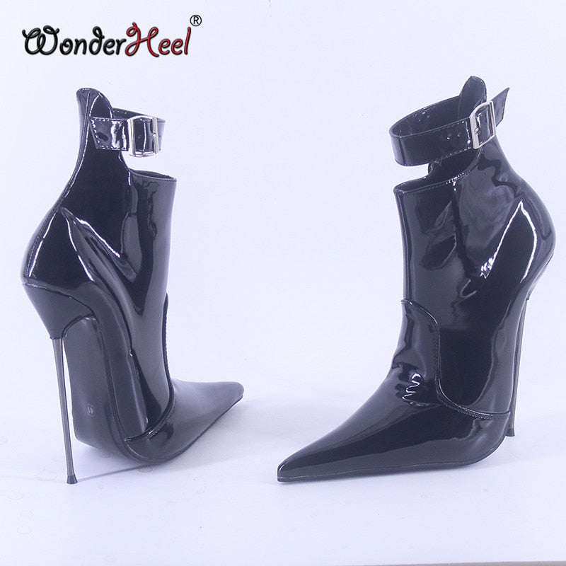 Wonderheel 16cm Stiletto Heel Extremely Pointed Toe Ultra Thin Metal Heel Nightclub Sexy Girls Buckles Straps Ankle Boots