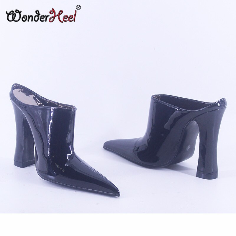 Wonderheel 2022 New High heel 13cm Chunky Heel Extreme Long Pointed Toe Sexy Women Fashion Nightclub Slip On Short Boots