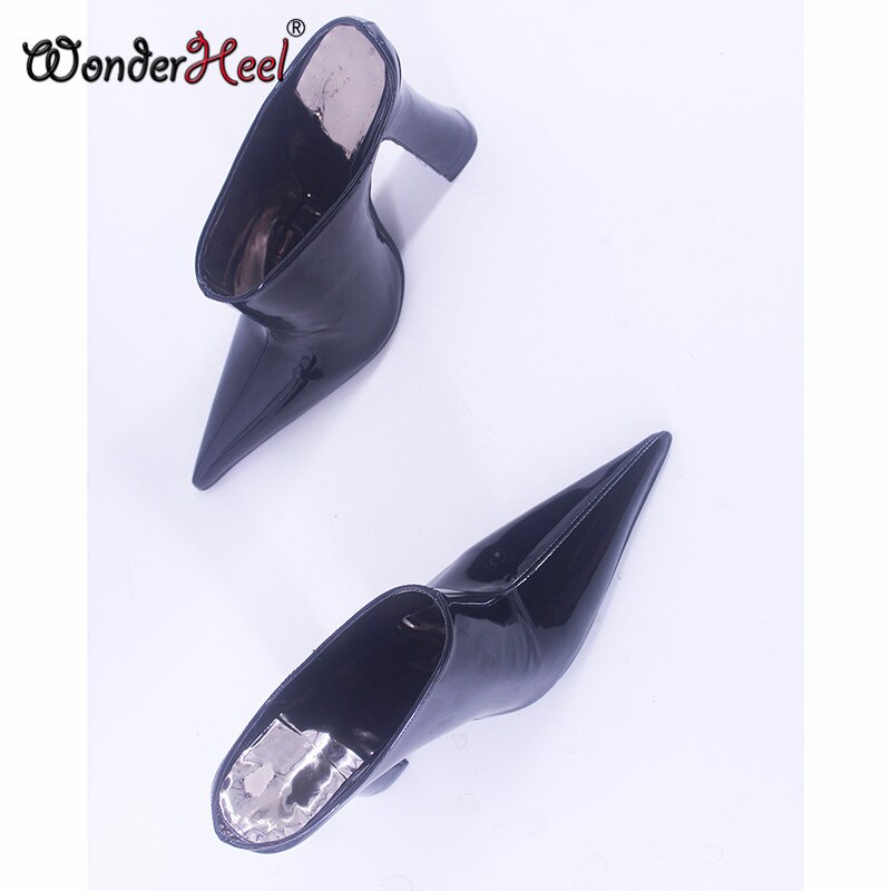 Wonderheel 2022 New High heel 13cm Chunky Heel Extreme Long Pointed Toe Sexy Women Fashion Nightclub Slip On Short Boots