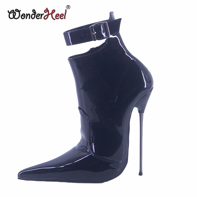 Wonderheel 16cm Stiletto Heel Extremely Pointed Toe Ultra Thin Metal Heel Nightclub Sexy Girls Buckles Straps Ankle Boots